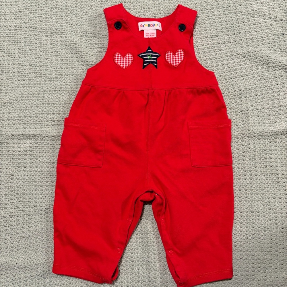 Vintage 1997 Gymboree Red Kids Overalls with Heart Accents